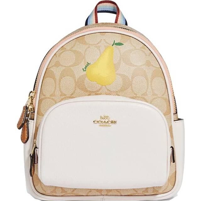 COACH Mini Court Signature Pear Motif Shoulder Backpack Bookbag Bag Chalk Taffy - Pearl