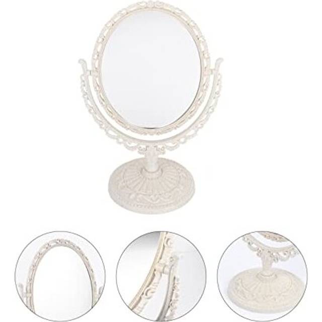 1Pc Vintage Desktop Dressing Mirror Double Sided Swivel Vanity Mirror Plastic Standing Adjustable Cosmetic Mirror Small Makeup Mirror for Women Oval