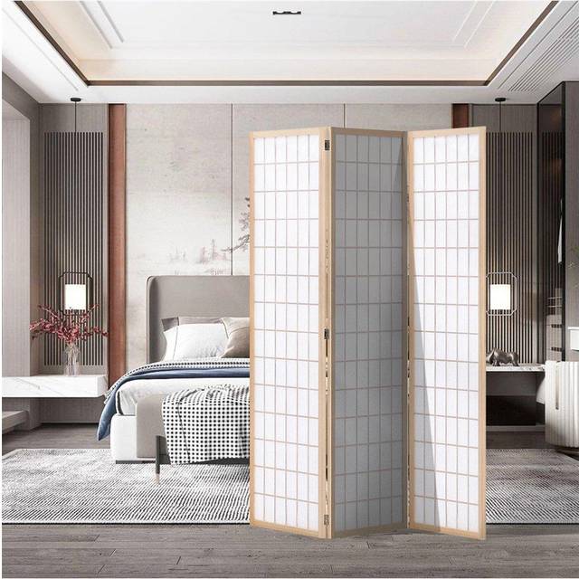 3-Panel Natural Solid Wood Folding Room Divider Screen - One Size