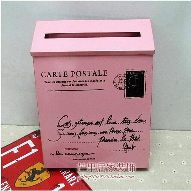 (pink, 01) Countryside Mailbox Small Suggestion Box Iron Sheet Mailbox