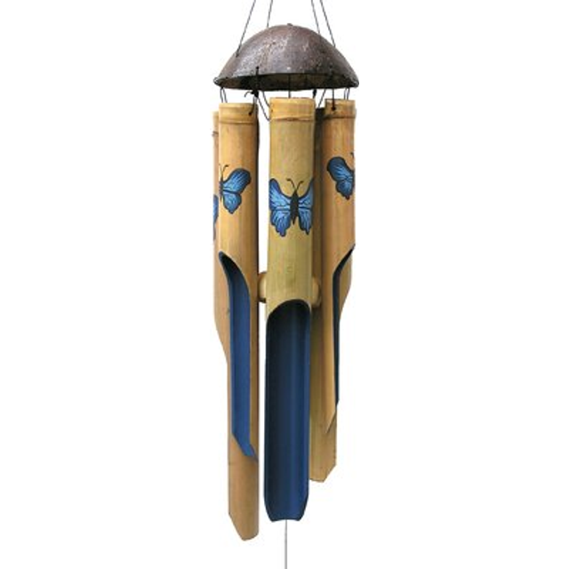 Cohasset Gift & Garden Blue Butterfly: Medium 38 inch Bamboo Wind Chimes with Beautiful Sound Wooden Wind Chimes for Outside Decor Deep Tone Outdoor W