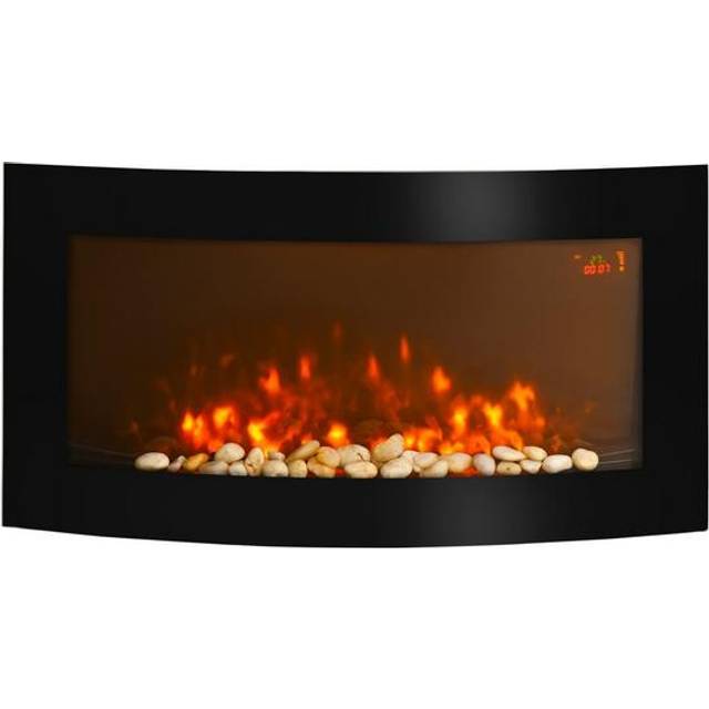 Homcom Led Wall Mounted Fireplace Curved Glass Electric Fire Place Fire Place 7 Colour Side Lights Slimline, 1000/2000w, 89.2cm X 48cm