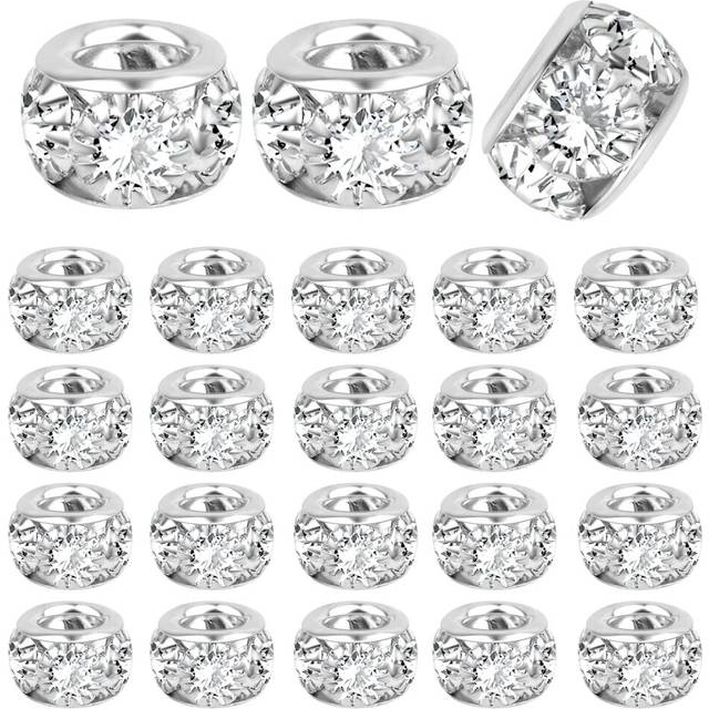 BronaGrand 40 Pieces 8mm Large Hole Rhinestone Beads Crystal Rondelle