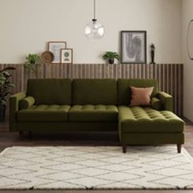 Zoe 4 Seater Corner Double Sofa Bed, Velvet - Velvet Olive