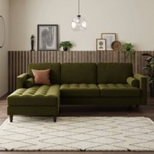 Zoe 4 Seater Corner Double Sofa Bed, Velvet - Velvet Olive