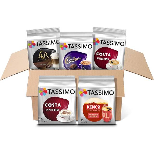 Variety Box Costa, Kenco, Cadbury & L'OR Coffee Pods (Pack of 5, Total 56 Coffee Capsules)
