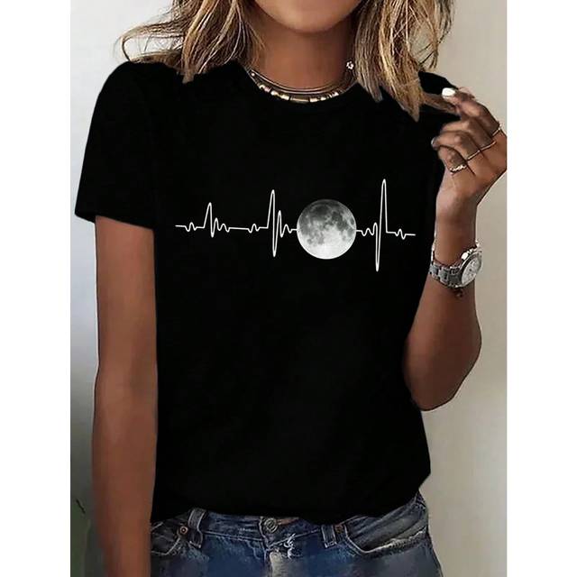 Kvinnors tryckta kortärmade T-shirt Grafiska T-shirts Dam Toppar - Svart (L,M,S,XL)