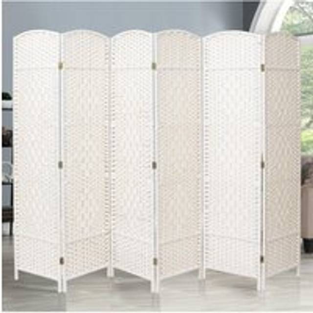 Folding Solid Wood Room Divider Privacy Screen - White - One Size