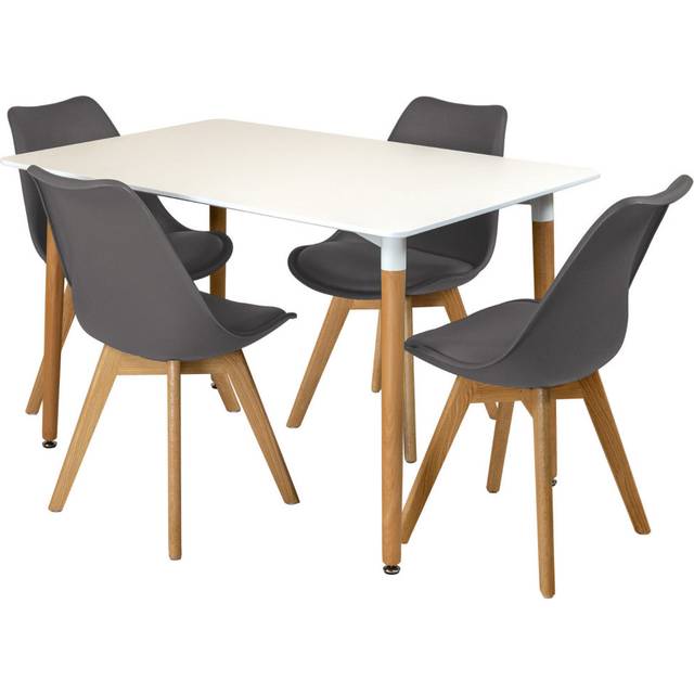 (Grey) Charles Jacobs Rectangular Dining Table Set Four 4 Dinner Kitchen Chairs White Solid Beech Wood