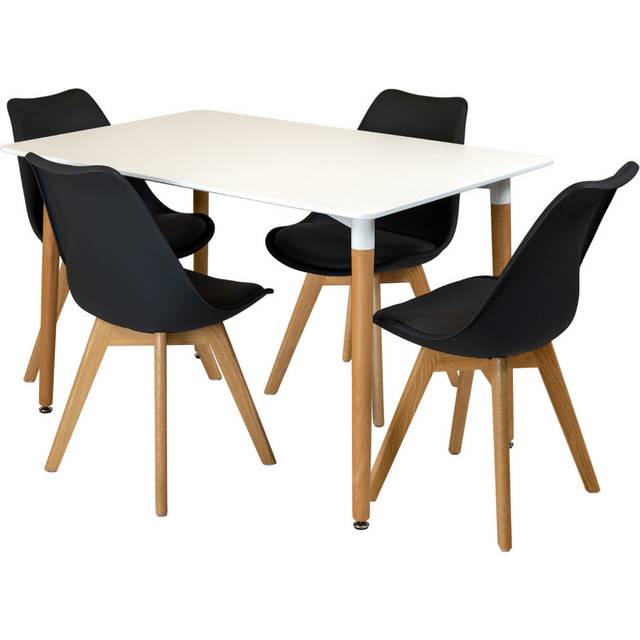 (Black) Charles Jacobs Rectangular Dining Table Set Four 4 Dinner Kitchen Chairs White Solid Beech Wood