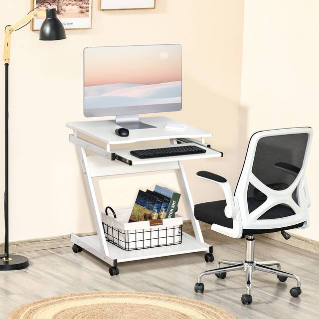 Portland Z-Shaped Compact Movable Computer Table White - 60 x 48 x 73cm