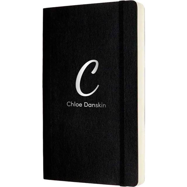 Personalised Moleskine Classic Expanded Plain Notebook Soft Cover Large with Silver Foil Detail, Black