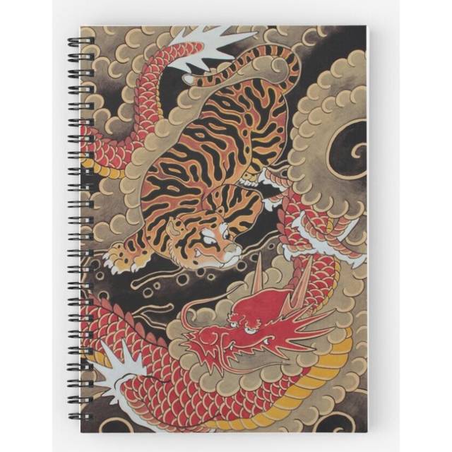 Spiral Notebook Traditional Japanese Irezumi Tiger And Dragon A5 120 Pages