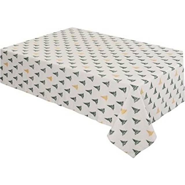 "Winter Pine Trees Tablecloth Metallic Detail 100% Cotton Fabric Table Cloth Cover - Natural 180cm (70"" Round)"