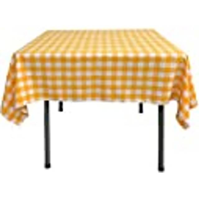 LA Linen Polyester Gingham Checkered 58 by 58-Inch Square Tablecloth  White and Dark yellow