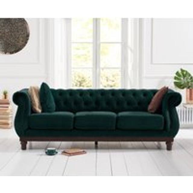Harrow Chesterfield Green Velvet 3 Seater Sofa - Dark Green
