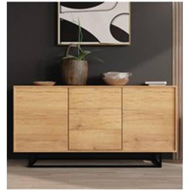 Creative Furniture Vista Loft Sideboard 140Cm – Industrial Storage With Rustic, Oak & Black Matt Doors In Brown - One Size
