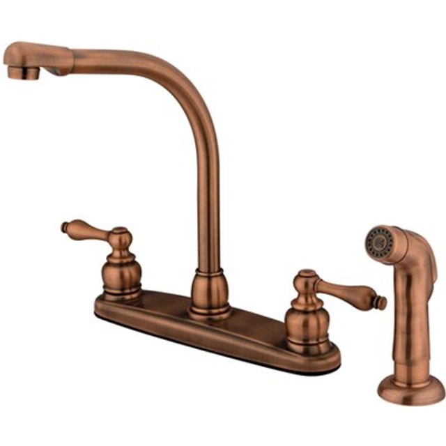 "Elements of Design EB716ALSP Victorian High Arch Kitchen Faucet with Non-Metallic Sprayer  7"""""""" in Spout Reach  Vintage Copper"