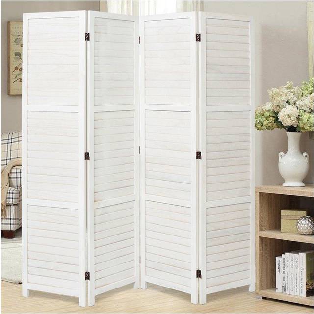 Folding Solid Wood Room Divider Privacy Screen - White - One Size