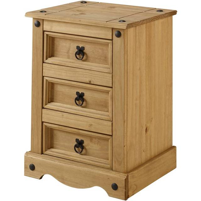 Brambly Cottage Palmea 3 Drawer Bedside Table Antique Wax 64cm H X 45cm W X 35cm D