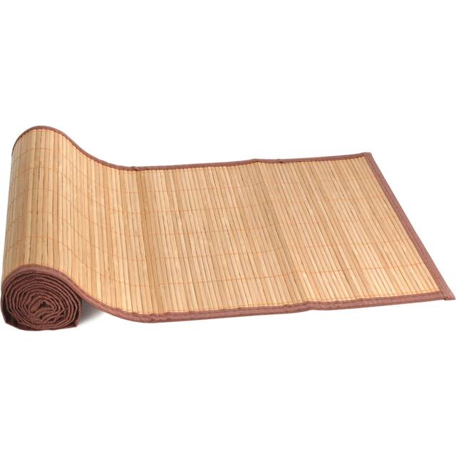 BambooMN Natural Brown Slat Bamboo Table Runner with Fabric Border  Home D?cor  Brown w/ Brown Border  1 Piece