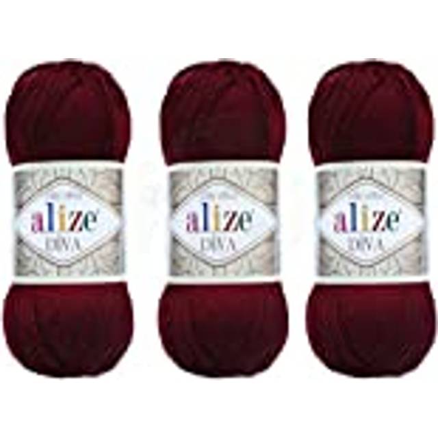 Alize Diva Yarn Hand Knitting Yarn 100% Microfiber Acrylic Yarn Alize Diva Silk Effect Thread Crochet Art Lace Craft Lot of 3 skeins 400gr 1314yds Col