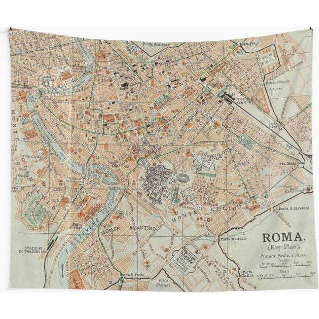 Tapestry 60x50inch Vintage Map of Rome Italy (1911) Wall Hanging Art DÃ©cor Living Room