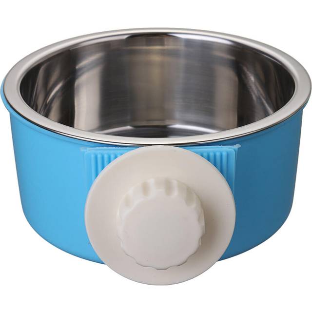 (Blue, S) Stainless Steel Dog Cat Bird Puppy Pet Hanging Cage Bowl Feeding Water Food