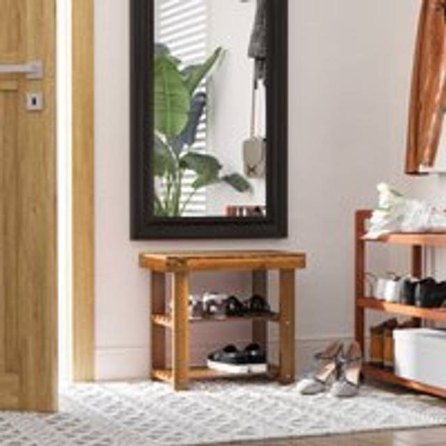 HOMCOM Acacia Wood 3-Tier Shoe Bench - Brown