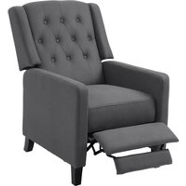 Homcom Wingback Recliner Chair For Home Theater, Button Tufted Microfibre Cloth Reclining Armchair With Leg Rest, Deep Grey