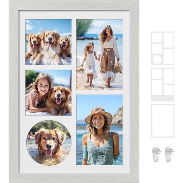 A4 Picture Frames with Mats, Rustic White / 1