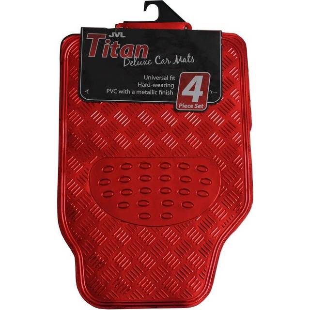 Titan Metallic Universal Rubber Backed Car Mat Set, 4 Pieces, Red - Red