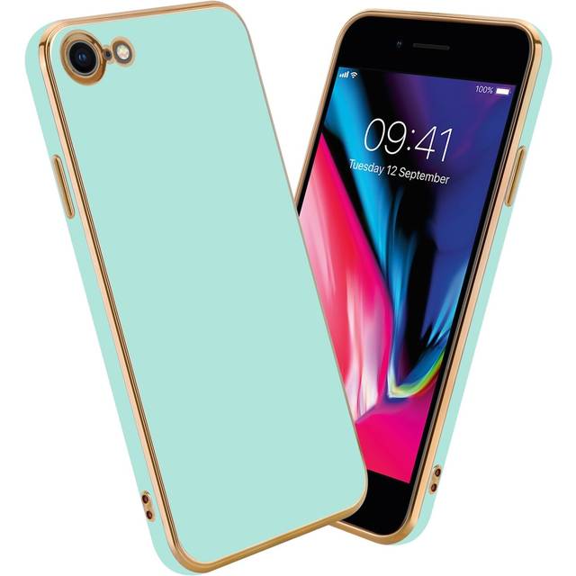 (Glossy Mint Green - Gold) Cadorabo Case for Apple iPhone 7 / 7S / 8 / SE 2020 Protective Cover made of flexible TPU Etui silicone and with camera pro
