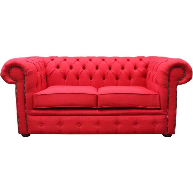 Chesterfield Original 2 Seater Sofa Settee Charles Ruby Red Linen Fabric In Classic Style