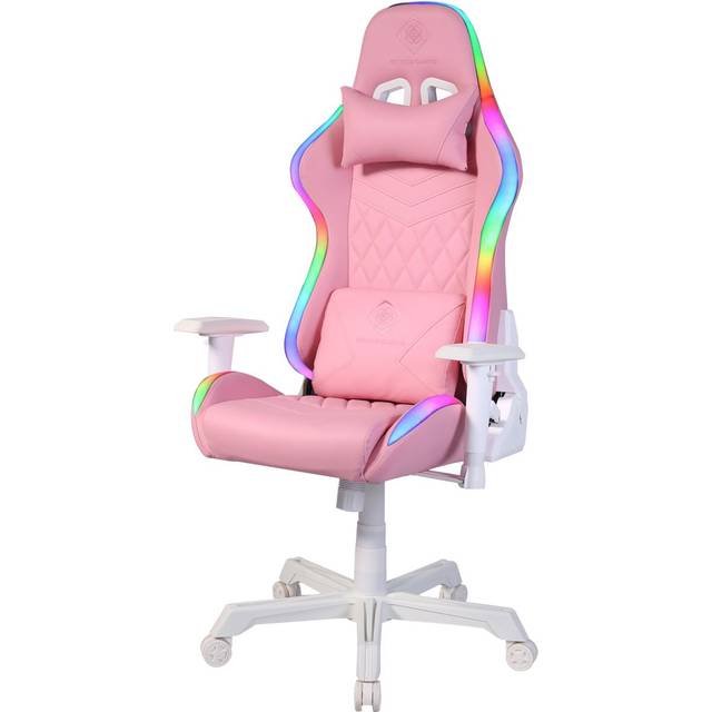 DELTACO GAMING RGB Gamingstol PCH90 – gamingstol med armstöd, ryggstöd, kudde, kontorsstol stolar ergonomisk, spelstol RGB-belysning, veganskt läder 120 kg, (GAM-080-P) rosa – rosa