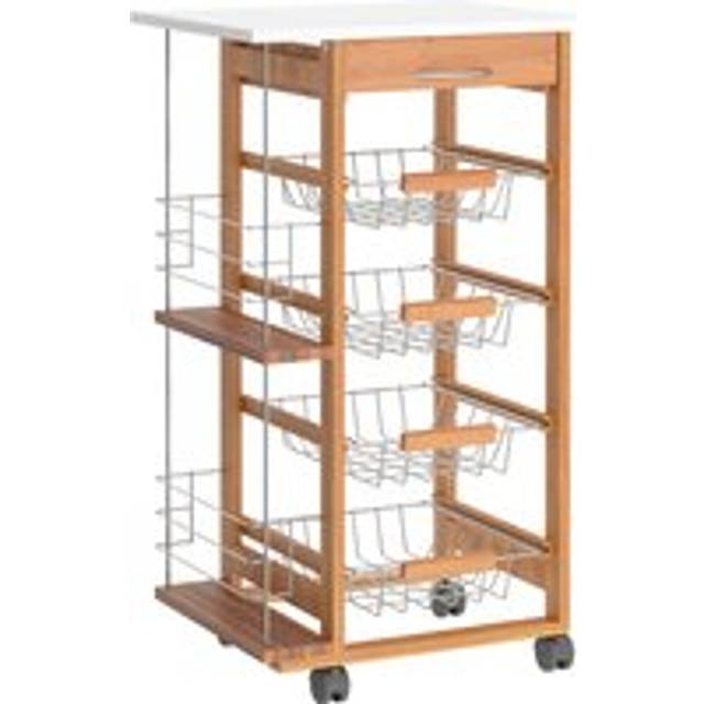 HOMCOM Rolling Kitchen Cart, Utility Storage Cart with 4 Basket Drawers & Side Racks, Wheels for Dining Room, Brown Aosom UK
