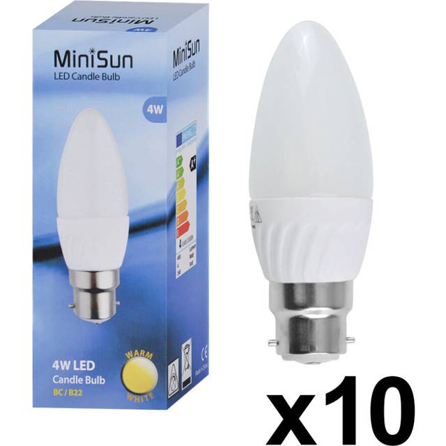 Pack of 10 Thermal Plastic 4w High Power LED BC B22 40w Replacement Frosted Opal Candle Bulbs - 3000K Warm White