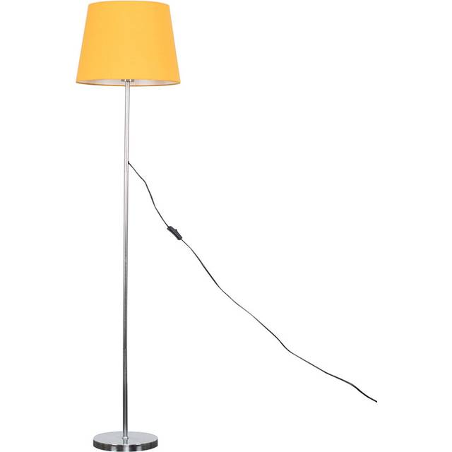Modern Standard Floor Lamp in a Polished Chrome Metal Finish with a Mustard Tapered Shade