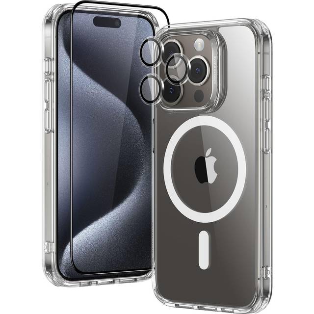 for iPhone 15 Pro Case Set, 1 Tempered-Glass Screen Protector, 1 Set of Lens Protectors, Military-Grade Protection,
