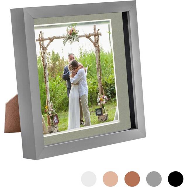 8" x 8" Grey 3D Box Photo Frame - with 6" x 6" Mount - Grey Mount