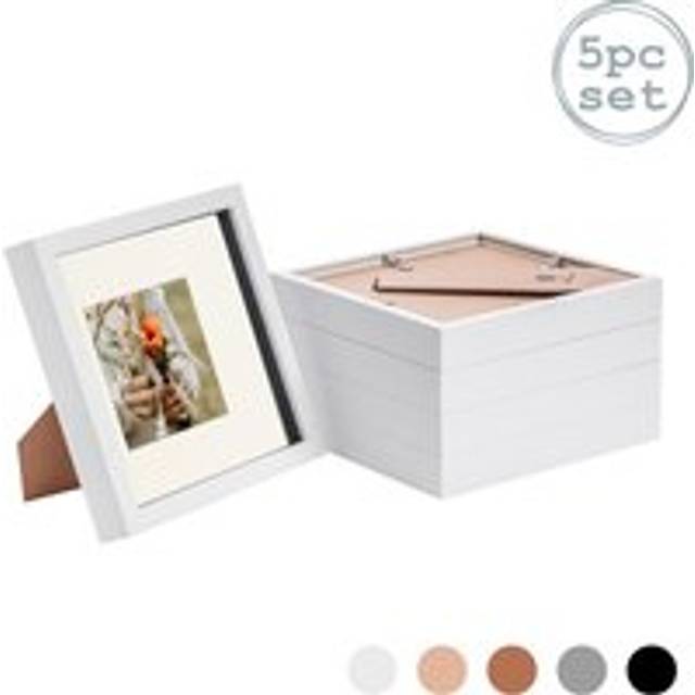 5x 3d box photo frames picture display 8 x 8" with 4 x 4" mount white/ivory