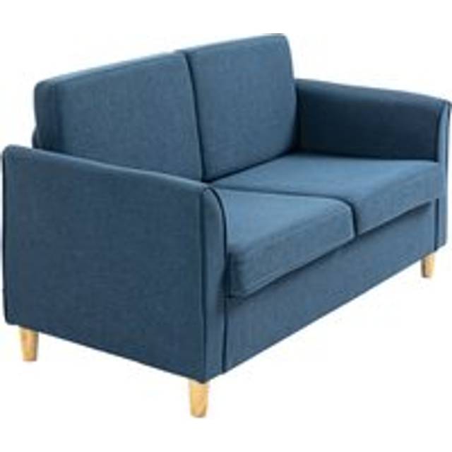 Homcom Compact Loveseat Sofa, Modern 2 Seater Sofa For Living Room With Wood Legs And Armrests, Blue