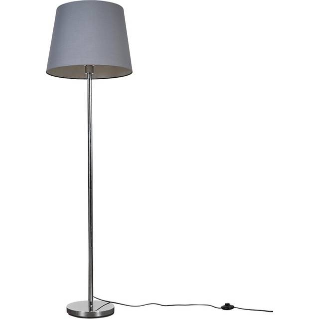 Modern Polished Chrome Metal Standard Floor Lamp with a Grey Tapered Shade