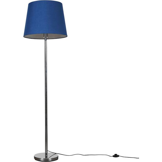 Modern Polished Chrome Metal Standard Floor Lamp with a Navy Blue Tapered Shade