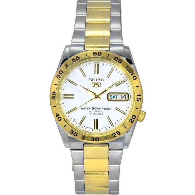 Seiko 5 Two Tone Stainless Steel White Dial 21 Jewels Automatic SNKE04J1 Unisex Watch