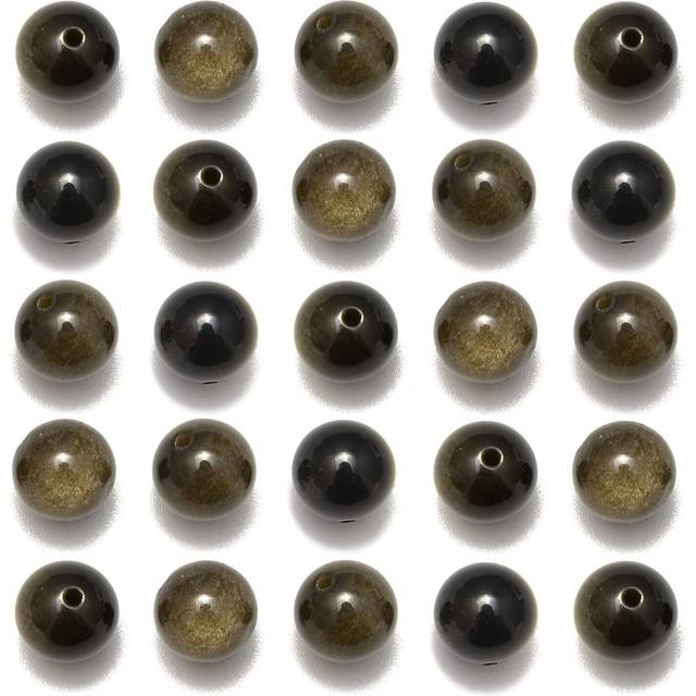 NCB 200pcs Original Natural Stone Beads Gemstone Round Loose Beads 6mm 8mm 10mm (Black Golden Obsidian  8mm 200Beads)
