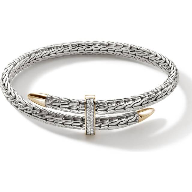John Hardy 14K Yellow Gold & Sterling Silver Classic Chain Diamond Pave Bypass Cuff Bracelet