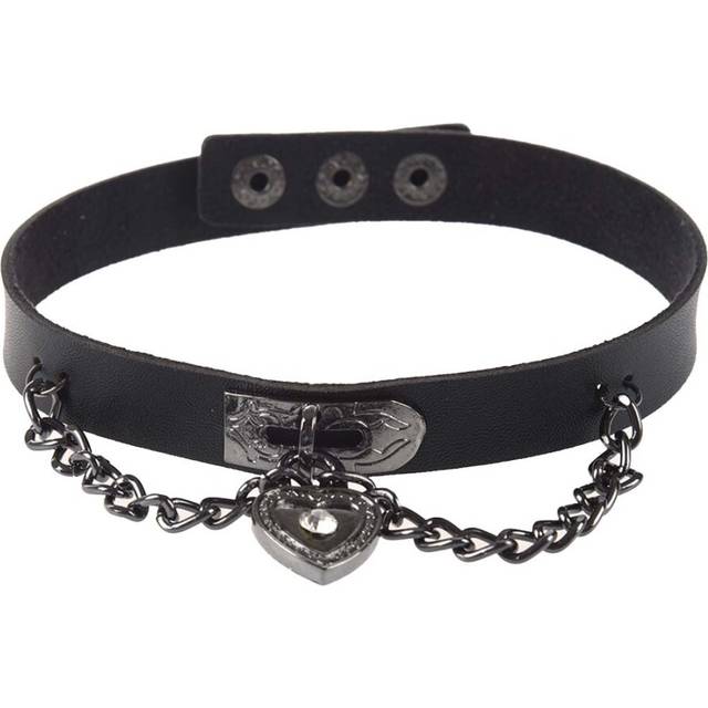 Leather heart pendant chain necklace Gothic Punk Choker Black