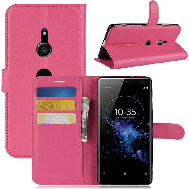 Sony Xperia XZ3 mobilfodral konstläder silikon stående litchi plånbok - Rosenröd