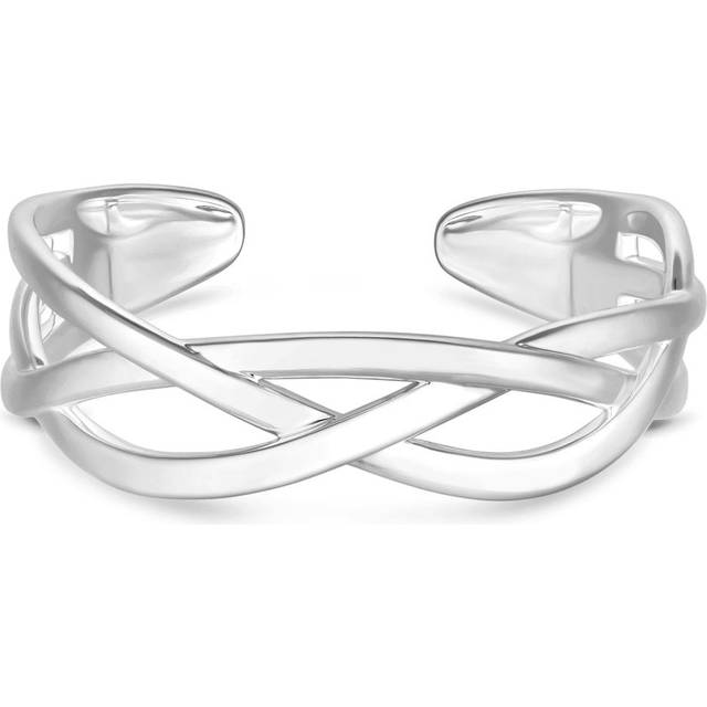 Inicio Recycled Sterling Silver Plated Cross Over Bangle Bracelet - Gift Pouch
